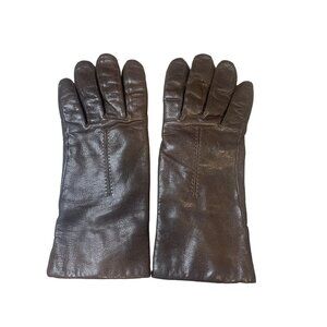 Vintage 80s 90s Brown Leather Ladies LIned Gloves Sz S